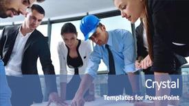  Presentation with women meeting - Audience pleasing slide deck consisting of modern office with construction engineer backdrop and a ocean colored foreground