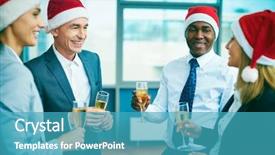  Presentation with christmas party - Audience pleasing PPT layouts consisting of modern office workers in santa backdrop and a teal colored foreground