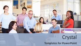  Presentation with meeting - Presentation theme enhanced with modern open plan office background and a light blue colored foreground