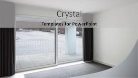  Presentation with nobody - Slide deck featuring modern open space with living room and kitchen large windows with a view nobody inside background and a light gray colored foreground