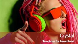  Presentation with fashion show - Amazing PPT layouts having modern party girl dj in bright clothes headphones and with bright dreadlocks disco party show business bright fashion backdrop and a crimson colored foreground