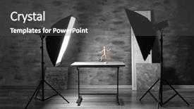  Presentation with shooting - Slide deck having modern photography studio for object shooting background and a dark gray colored foreground