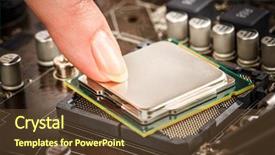  Presentation with computer motherboard - Colorful slide deck enhanced with modern processor and motherboard for a home computer backdrop and a tawny brown colored foreground