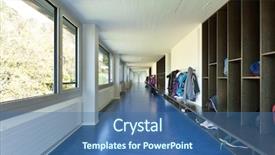  Presentation with modern school building - Slide deck enhanced with modern public school corridor blue background and a ocean colored foreground