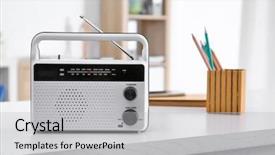  Presentation with radio news - Presentation design consisting of modern radio on table background and a light gray colored foreground