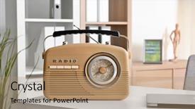  Presentation with radio news - Presentation design featuring modern radio on table background and a coral colored foreground