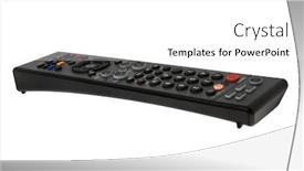  Presentation with control - Colorful slides enhanced with modern remote-control on a white background backdrop and a white colored foreground