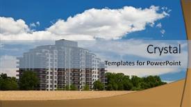  Presentation with high rise building - Audience pleasing presentation theme consisting of modern residential high rise building backdrop and a light blue colored foreground
