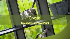  Presentation with restaurant kitchen - Slide deck featuring modern restaurant outdoor kitchen cookware background and a tawny brown colored foreground