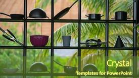  Presentation with restaurant kitchen - Slides enhanced with modern restaurant outdoor kitchen cookware background and a tawny brown colored foreground