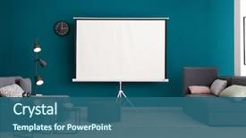  Presentation with cinema - Cool new slide deck with modern room with home cinema backdrop and a ocean colored foreground