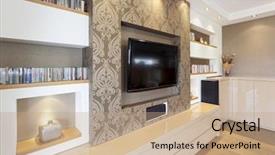  Presentation with plasma - PPT theme with modern room with plasma tv background and a coral colored foreground