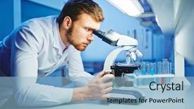  Presentation with ebola virus - Cool new slide deck with modern scientist studying new virus backdrop and a light blue colored foreground