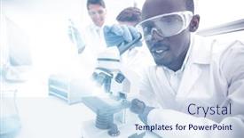  Presentation with microscope - Presentation design enhanced with modern-scientist-uses-a-microscope background and a sky blue colored foreground
