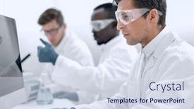  Presentation with data analysis - Theme featuring modern-scientist-using-a-computer background and a sky blue colored foreground