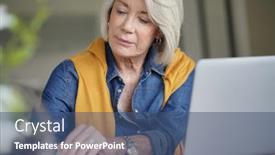  Presentation with diary - Beautiful slides featuring modern senior woman checking diary at home and working backdrop and a ocean colored foreground