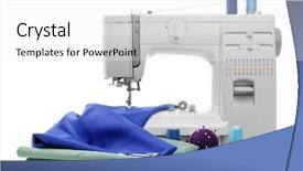  Presentation with fabrics - PPT theme consisting of modern sewing machine with threads background and a white colored foreground