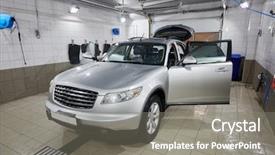  Presentation with car cleaning - Audience pleasing slides consisting of modern silvery car in cleaning backdrop and a gray colored foreground