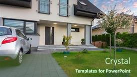 Presentation with garden - Presentation design having modern-single-family-house background and a tawny brown colored foreground