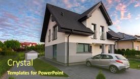  Presentation with garden - Slide deck with modern-single-family-house background and a tawny brown colored foreground