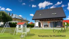  Presentation with scenery - PPT theme featuring modern-single-family-house background and a yellow colored foreground