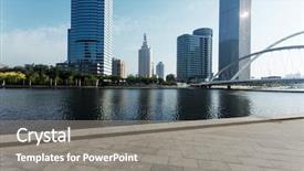  Presentation with skyline - Cool new slide set with modern skyline and empty road backdrop and a gray colored foreground