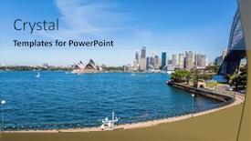  Presentation with sydney - Colorful presentation theme enhanced with modern-skyscrapers-in-sydney backdrop and a light blue colored foreground