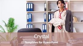  Presentation with office ergonomics man worker exercising - Cool new PPT theme with modern slavery - crazy young man in straitjacket backdrop and a coral colored foreground