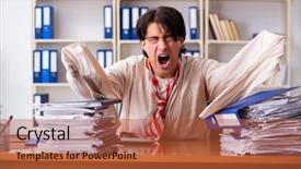  Presentation with office ergonomics man worker exercising - Beautiful slide set featuring modern slavery - crazy young man in straitjacket backdrop and a  colored foreground
