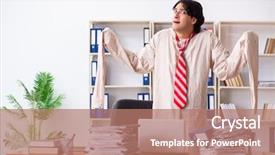  Presentation with crazy - Slide set with modern slavery - crazy young man in straitjacket background and a coral colored foreground