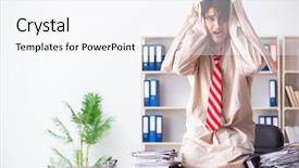  Presentation with crazy - Presentation design enhanced with modern slavery - crazy young man in straitjacket background and a sky blue colored foreground