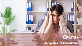  Presentation with office ergonomics man worker exercising - Colorful presentation theme enhanced with modern slavery - crazy young man in straitjacket backdrop and a coral colored foreground