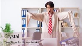  Presentation with crazy - Slide set with modern slavery - crazy young man in straitjacket background and a coral colored foreground