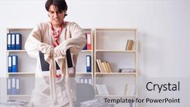  Presentation with crazy - Beautiful slide deck featuring modern slavery - crazy young man in straitjacket backdrop and a  colored foreground