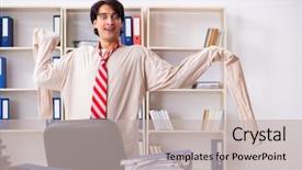  Presentation with crazy - Presentation theme featuring modern slavery - crazy young man in straitjacket background and a light gray colored foreground