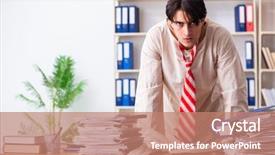  Presentation with office ergonomics man worker exercising - Presentation design consisting of modern slavery - crazy young man in straitjacket background and a  colored foreground