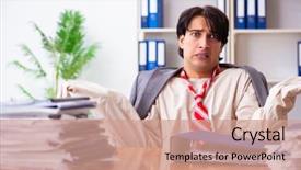  Presentation with slavery - Slide deck having modern slavery - crazy young man in straitjacket background and a coral colored foreground