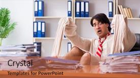  Presentation with slavery - Presentation design consisting of modern slavery - crazy young man in straitjacket background and a  colored foreground