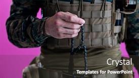  Presentation with islamic - PPT layouts featuring modern-soldier-praying-tespih-islamic background and a dark gray colored foreground