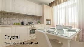  Presentation with kitchen design - Theme having modern spacioius beige colored kitchen background and a coral colored foreground