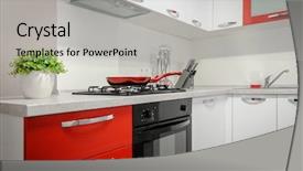  Presentation with kitchen design - Colorful PPT theme enhanced with white kitchen in apartment premium backdrop and a light gray colored foreground