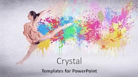  Presentation with wall paint - Presentation theme featuring modern street dancer jumping with colorful paint splashes on back wall concept background and a light gray colored foreground