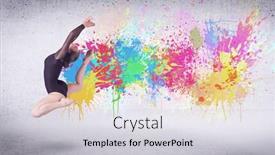  Presentation with wall paint - PPT layouts having modern street dancer jumping with colorful paint splashes on back wall concept background and a light gray colored foreground