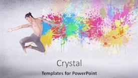 Presentation with wall paint - Slide set featuring modern street dancer jumping with colorful paint splashes on back wall concept background and a sky blue colored foreground