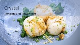  Presentation with served - Slide deck enhanced with modern-style-fried-scallops background and a light blue colored foreground