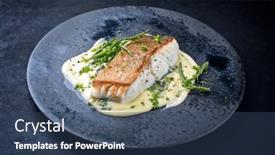  Presentation with ceramic - Presentation theme enhanced with modern-style-traditional-fried-skrei background and a ocean colored foreground