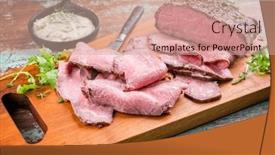  Presentation with roast beef - PPT theme consisting of modern-style-traditional-lunch-meat background and a coral colored foreground