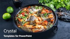  Presentation with king - Presentation design consisting of modern-style-traditional-mexican-seafood background and a wine colored foreground