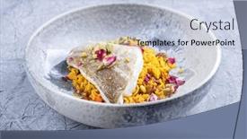  Presentation with saffron - PPT layouts featuring modern-style-traditional-sauteed-skrei background and a light blue colored foreground