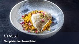  Presentation with saffron - Presentation theme having modern-style-traditional-sauteed-skrei background and a navy blue colored foreground